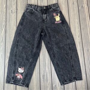 H&M Sanrio Hello Kitty Barrel Leg Black Jeans Girls 5T